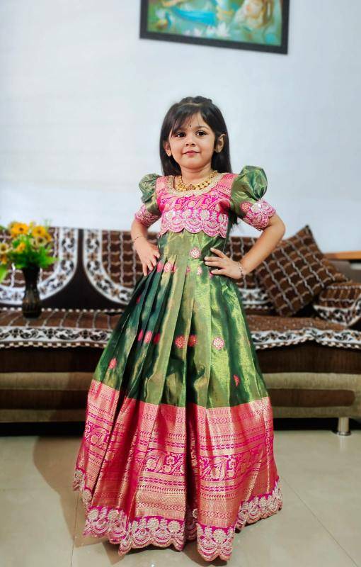 kids gown Simmer silk Green Wholesale children clothing suppliers in Kolkata